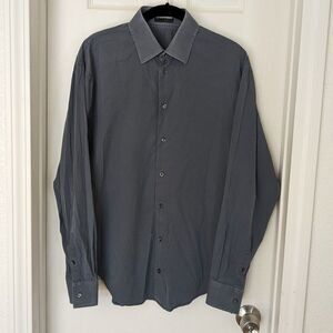 Emporio Armani Men's Button Up Long Sleeve Shirt - M - 41/16 - Blue/Gray